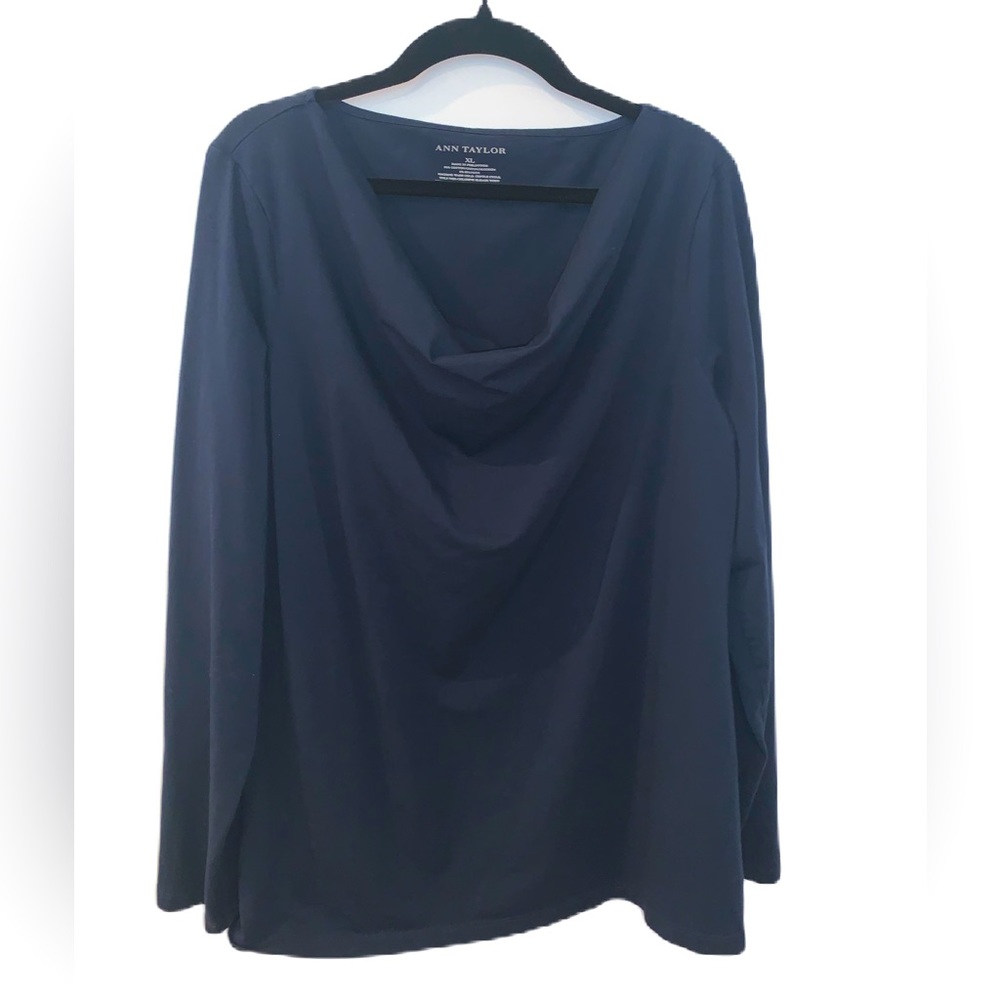Ann Taylor Navy Cowl Neckline Cotton Top Size XL